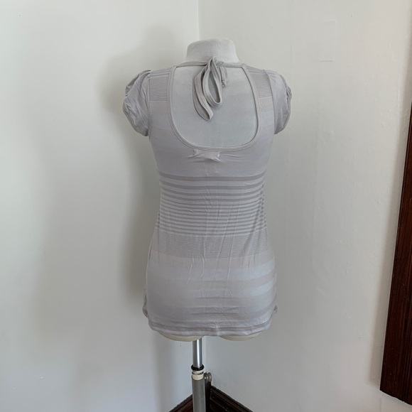 VTG 2000 y2k OP Soft T Shirt Long Stripe Emo Tie Back Cap Sleeve Blue Gray - Picture 5 of 13